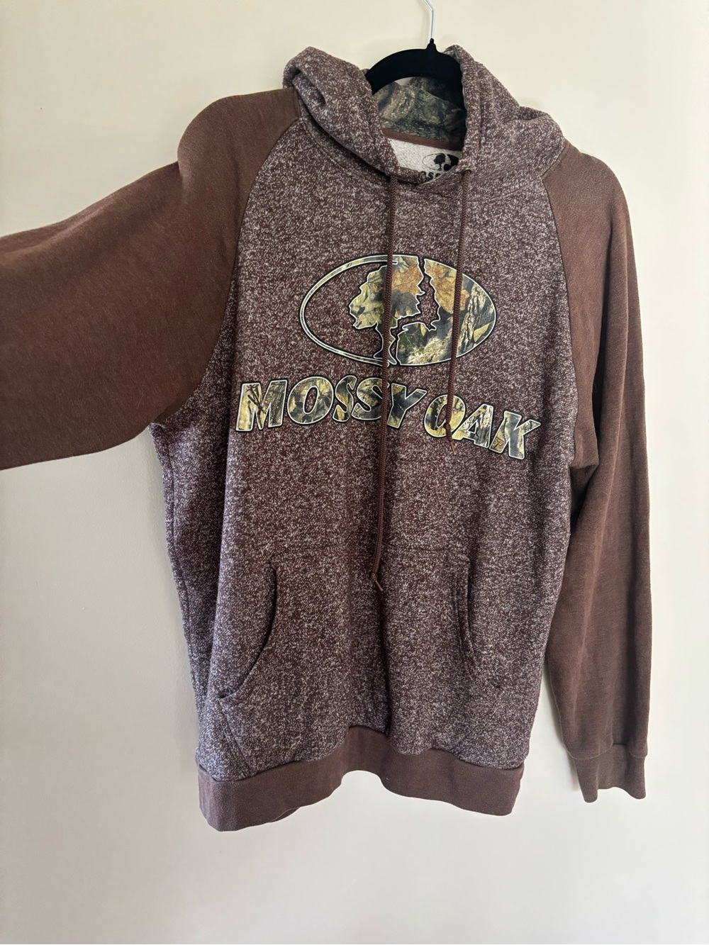 Mossy Oak Hoodie Men Large Camo Brown Pullover Sweatshirt Hunting Sweater Pocket